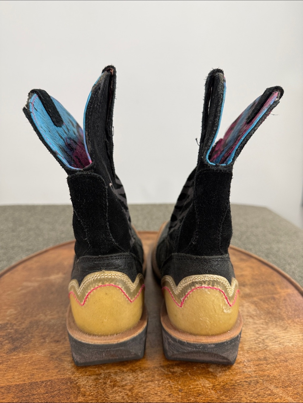 Ariat Boots Wm 8 Zipitbaby Black Western Ankle Boots Pink Blue Cowboy Square Toe - Picture 4 of 10